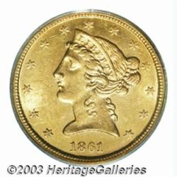 1861-D $5 MS62 PCGS.