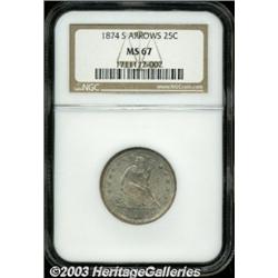 1874-S 25C Arrows MS67 NGC.