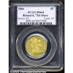 1806 $5 Round Top 6, 7x6 Stars MS64 PCGS.