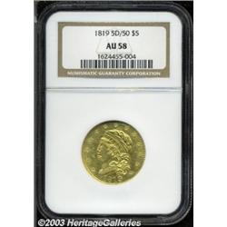 1819 $5 5D Over 50 AU58 NGC.