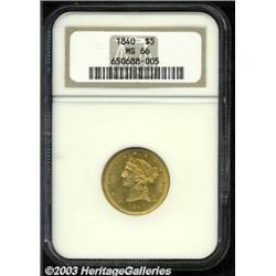 1840 $5 Narrow Mill MS66 NGC.