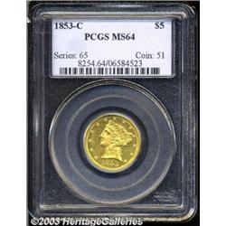 1853-C $5 MS64 PCGS.