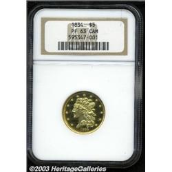 1834 $5 Plain 4 PR63 Cameo NGC.