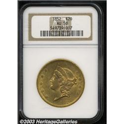 1852 $20 AU58 NGC.