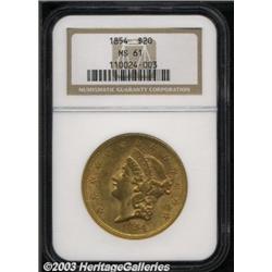 1854 $20 Small Date MS61 NGC.