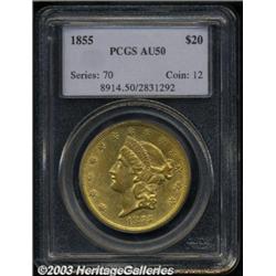 1855 $20 AU50 PCGS.