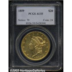 1859 $20 AU55 PCGS.