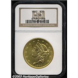 1860 $20 AU58 NGC.