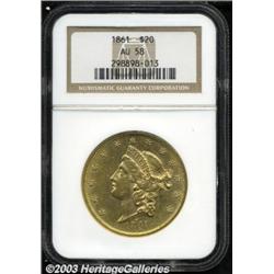 1861 $20 AU58 NGC.