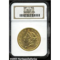 1861-S $20 MS61 NGC.