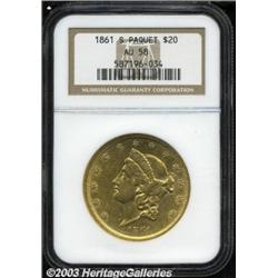 1861-S $20 Paquet AU58 NGC.