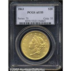 1863 $20 AU55 PCGS.