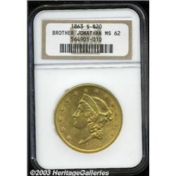 1863-S $20 MS62 NGC.