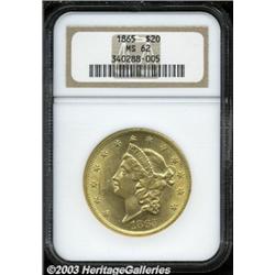 1865 $20 MS62 NGC.
