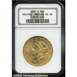 1865-S $20 MS65 NGC.