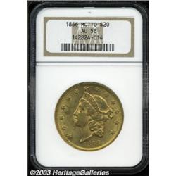 1866 $20 AU58 NGC.