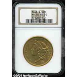 1866-S $20 Motto AU50 NGC.