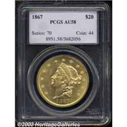 1867 $20 AU58 PCGS.
