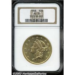 1868 $20 AU50 NGC.