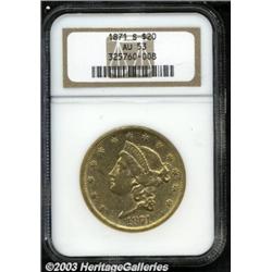 1871-S $20 AU53 NGC.