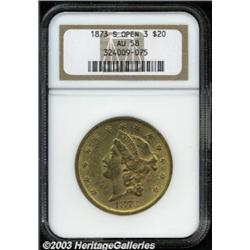 1873-S $20 Open 3 AU58 NGC.