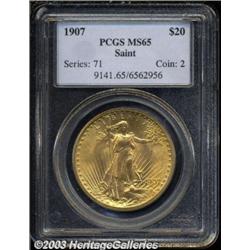 1907 $20 Arabic Numerals MS65 PCGS.