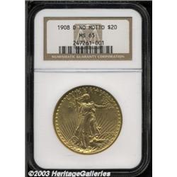 1908-D $20 No Motto MS65 NGC.