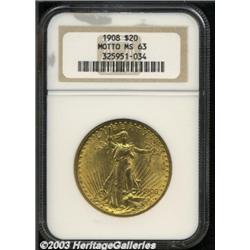 1908 $20 Motto MS63 NGC.
