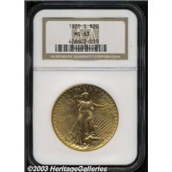 1920-S $20 MS63 NGC.