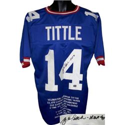 YA Tittle Signed New York Giants Blue Prostyle Jersey HOF 71 W/ Embroidered Stats