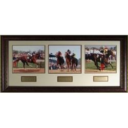 Triple Crown Winners Unsigned Horse Racing 3 Photo Leather Framed 36X17