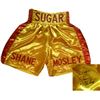 Image 1 : Sugar Shane Mosley Signed Gold Satin Boxing Trunks W/ Red Trim (Leaf)