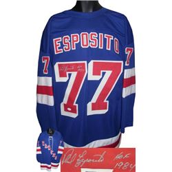 Phil Esposito Signed New York Rangers TB Blue Prostyle Jersey HOF 1984- JSA Hologram