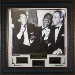 Rat Pack Unsigned 16X20 Vintage B&W Photo Signature Series Leather Framed W/ Sinatra, Martin & Davis