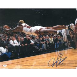 Dennis Rodman Signed Chicago Bulls 16X20 Photo Diving (Blue Sig)- JSA Hologram