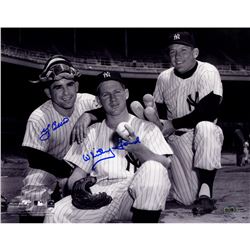 Yogi Berra/Whitey Ford Dual Signed Posing With Mantle 11X14 Photo