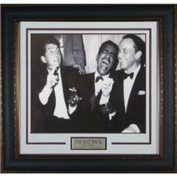 Rat Pack Unsigned 16X20 Vintage B&W Photo Leather Framed W/ Frank Sinatra, Dean Martin & Sammy Davis