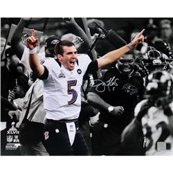 Joe Flacco Celebrating Super Bowl XLVII B/W With Color Accents Signed 16X20 Photo (PF)