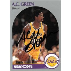 AC Green Signed Los Angeles Lakers 1990-91 NBA Hoops Basketball Trading Card #156