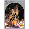 Image 1 : AC Green Signed Los Angeles Lakers 1990-91 NBA Hoops Basketball Trading Card #156
