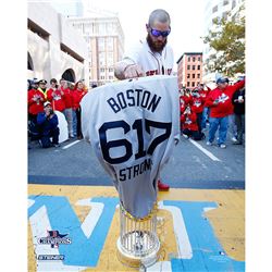 Jonny Gomes World Series Trophy At Finish Line W/ Boston Strong Jersey 16X20 Photo Uns (Getty #18664