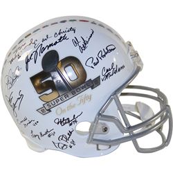 1969 New York Jets Team Signed Super Bowl 50 'On The Fifty' Commemorative Replica Helmet (23 Signatu