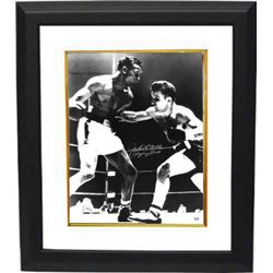 Jake Lamotta Signed B&W Boxing 16X20 Photo Custom Framed Raging Bull (Vs Sugar Ray Robinson In Ring 