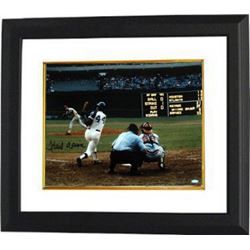 Hank Aaron Signed Atlanta Braves 16X20 Photo Custom Framed (Color Swing Vs Astros)- Steiner Hologram