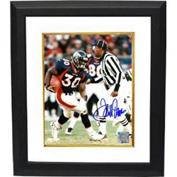 Terrell Davis Signed Denver Broncos 8X10 Photo Custom Framed (Navy Jersey Run)