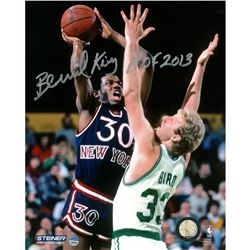 Bernard King Signed Shot Over Bird 8X10 Photo W/ HOF Insc