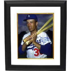 Maury Wills Signed Los Angeles Dodgers 8X10 Photo Custom Framed MVP NL '62 (Bats On Shoulder)