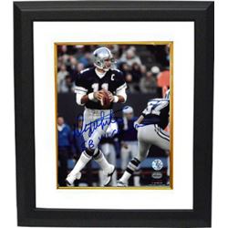 Danny White Signed Dallas Cowboys 8X10 Photo Custom Framed SB XII Champs (Blue Jersey Dropback)- Whi