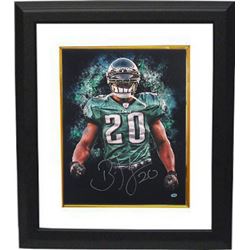 Brian Dawkins Signed Philadelphia Eagles 16X20 Photo Custom Framed #20 (Vertical-Green Jersey-Smoke-