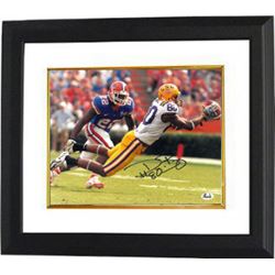 Dwayne Bowe Signed LSU Tigers 8X10 Photo Custom Framed (White Jersey Dive)